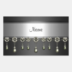 Calcomanía Rectángulo Negro Plateado Cromo Joya re