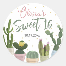 Calcomanía redonda clásica Cactus Sweet 16