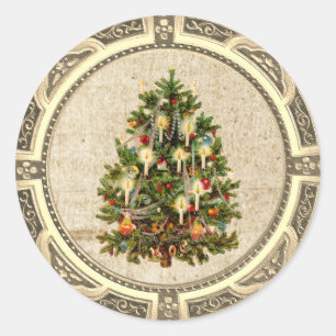 Calcomanía redonda clásica de árbol de Navidad vin