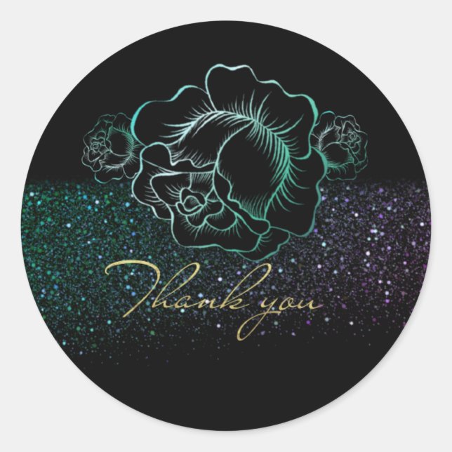 Calcomanía redonda con rosas y purpurina (Anverso)