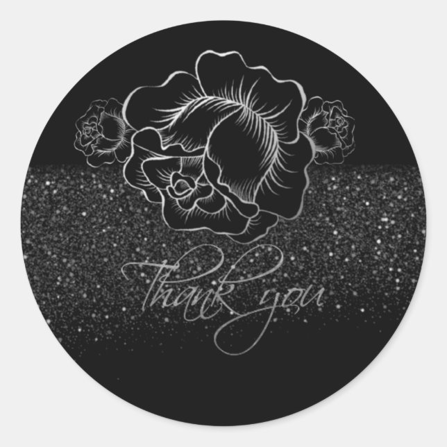 Calcomanía redonda con rosas y purpurina plateada (Anverso)