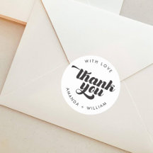 Calcomanía redonda de boda con tipografía en negri