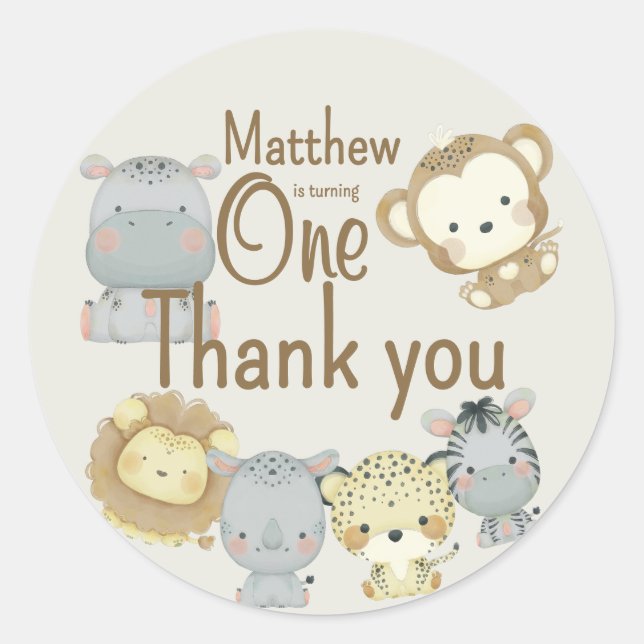 Calcomanía redonda de cumpleaños Boho Safari (Anverso)