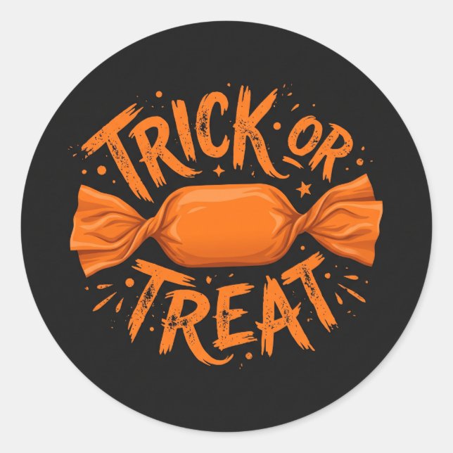 Calcomanía Redonda de Dulces de Halloween Trick Or (Anverso)