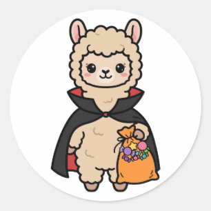 Calcomanía redonda de Halloween de llama de truco