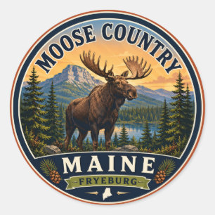 Calcomanía redonda de Moose Country Fryeburg Maine