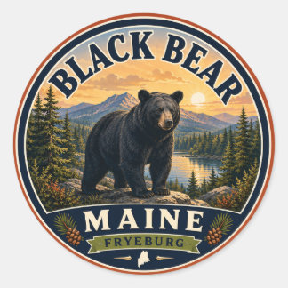 Calcomanía redonda de Oso Negro Fryeburg Maine