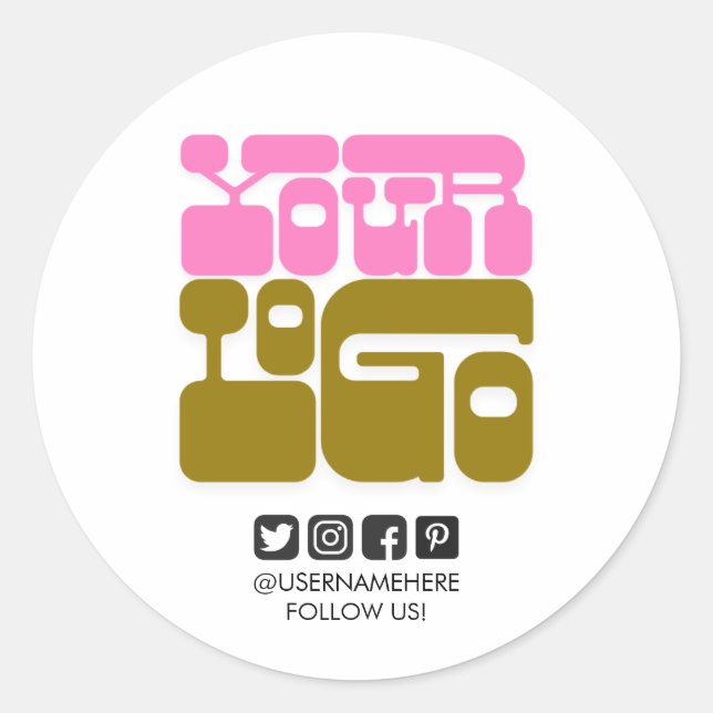 Calcomanía redonda de redes sociales con logotipo  (Anverso)