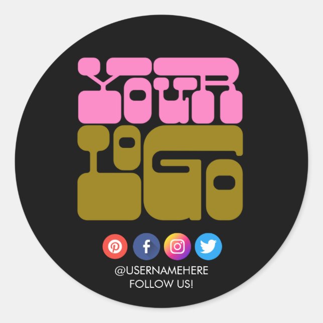 Calcomanía redonda de redes sociales con logotipo  (Anverso)