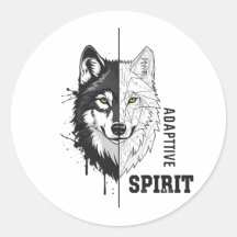 Calcomanía redonda del lobo del espíritu adaptativ