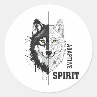 Calcomanía redonda del lobo del espíritu adaptativ