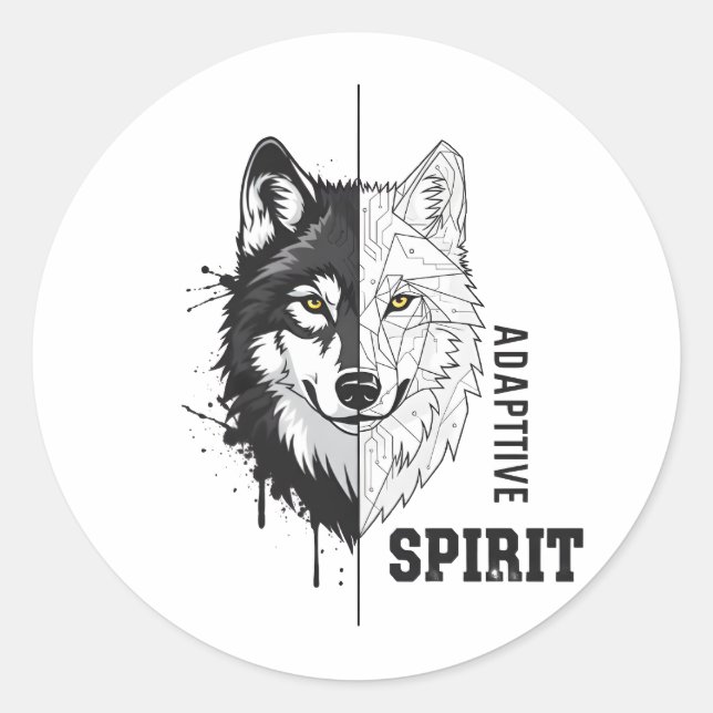 Calcomanía redonda del lobo del espíritu adaptativ (Anverso)
