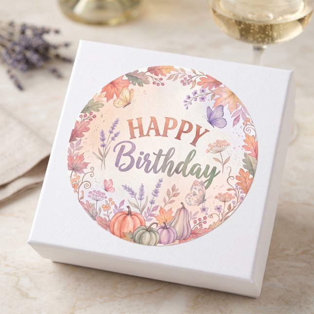Calcomanía redonda personalizada de cumpleaños de  (Celebrate autumn birthdays in style.)