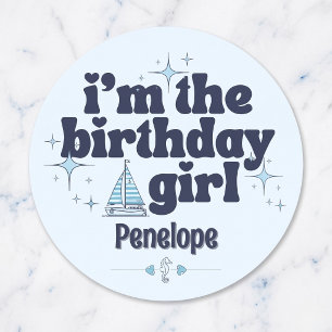 Calcomanía redonda personalizada de cumpleaños náu