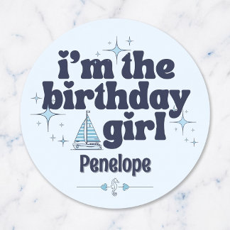 Calcomanía redonda personalizada de cumpleaños náu