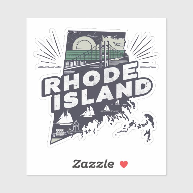 Calcomanía Retro del Estado de Rhode Island (Hoja)