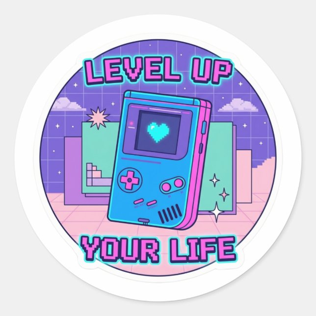 Calcomanía Retro Gamer Level Up - Des de Arte de P (Anverso)