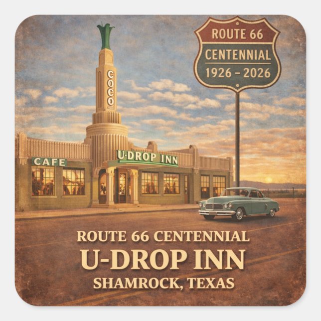 Calcomanía Retro Ruta 66 Shamrock Texas (Anverso)