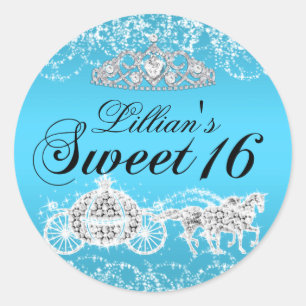 Calcomanía Tema Princesa Brillo Azul Dulces 16