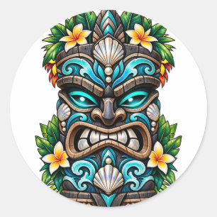 Calcomanía Tiki del Arrecife Verde Teal Profundo