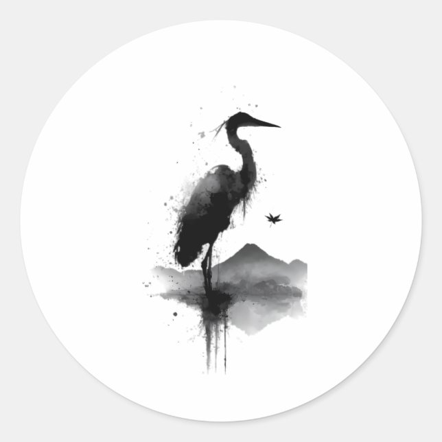Calcomanía Zen de grulla Sumi-e japonesa (Anverso)