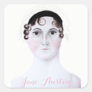 Calcomanías cuadradas con retrato de Jane Austen,