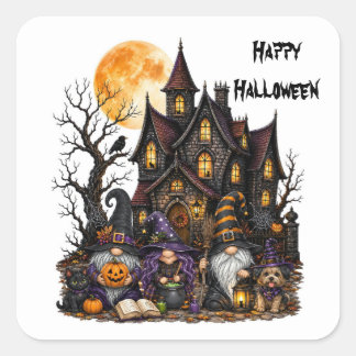 Calcomanías cuadradas de Gnome Feliz Halloween