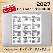 Calcomanías de calendario mensual blanco de 2027 d