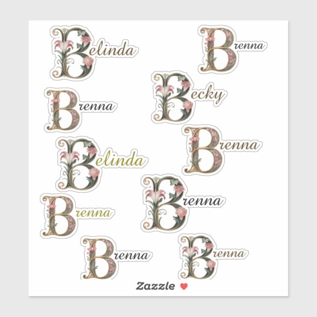 Calcomanías de nombre de vinilo de letra B de Art  (Hoja)