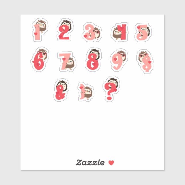 Calcomanías de números de Abrazo de erizo | Letra  (Hoja)