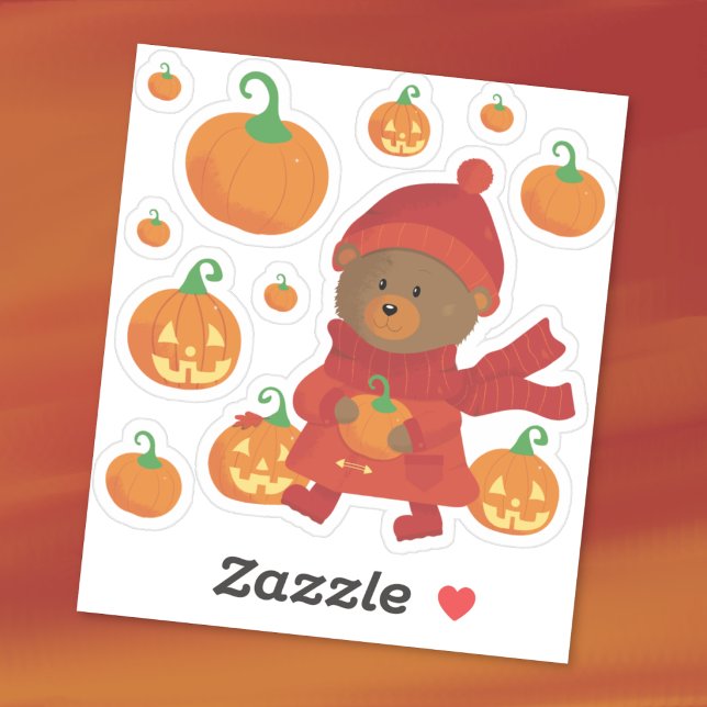 Calcomanías de oso pardo en parcela de calabazas (Brown bear and pumpkins vinyl sticker pack
)