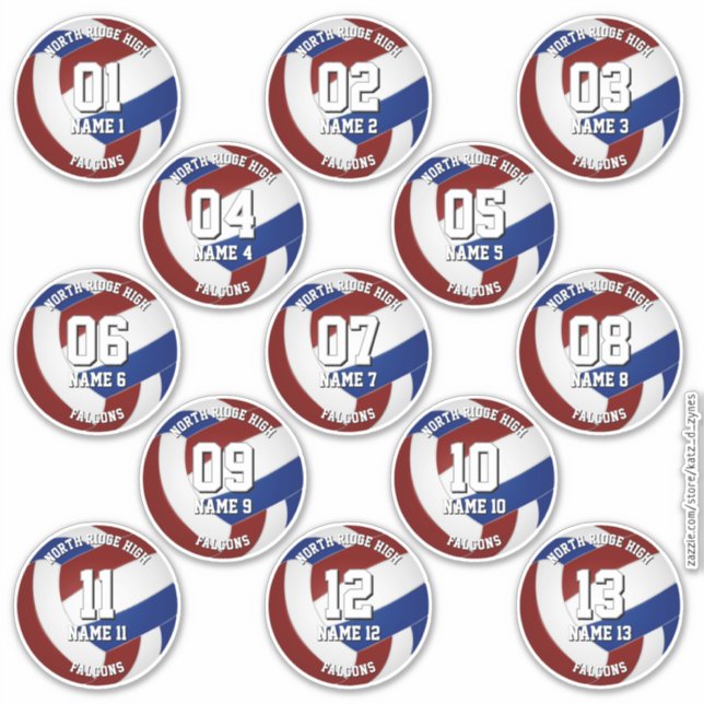 calcomanías de voleibol azul granate para 13 atlet (Anverso)