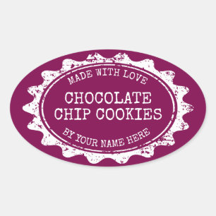 Calcomanías ovaladas Hechas con amor para galletas