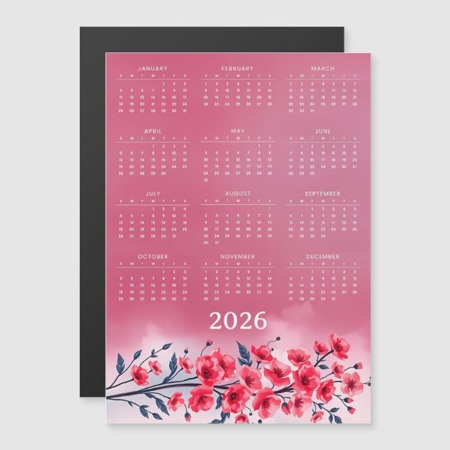 Calendar 2026 with flowers (Anverso/Reverso)