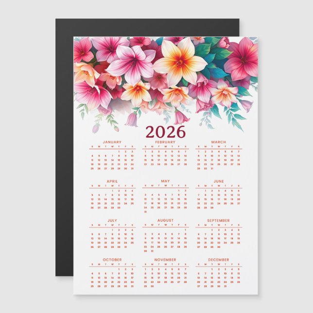 Calendar 2026 with flowers (Anverso/Reverso)