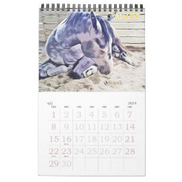 CALENDARIO ケイメイ牧場　サラブレッドの引退馬　２頭のイラスト