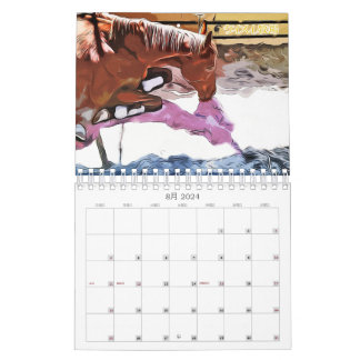CALENDARIO ケイメイ牧場 サラブレッドの引退馬 2頭のイラスト ダブル