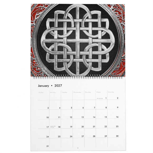 Calendario [100] Cruz de nudo sagrado de plata celta (Jan 2027)