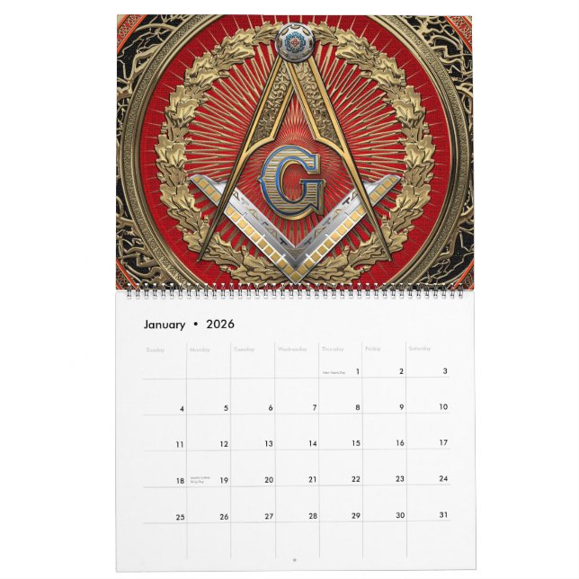 Calendario [100] Master Mason - Gold Square & Compass (Jan 2026)