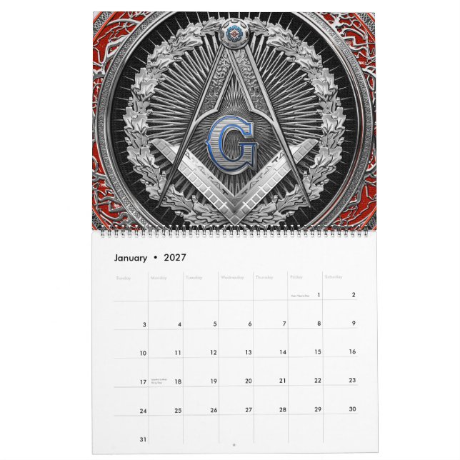Calendario [100] Master Mason - Silver Square & Compass (Jan 2027)