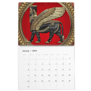 Calendario [100] Toro alado asirio: Oro y Lamassu negro