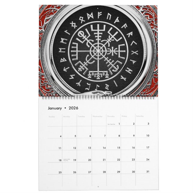 Calendario [100] Vegvisir - Viking Silver Magic Runic Compass (Jan 2026)
