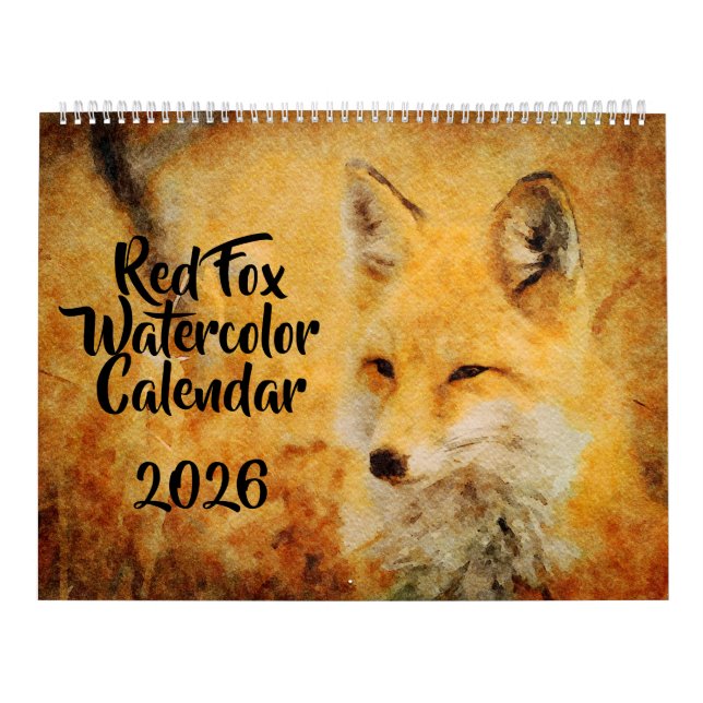 Calendario 12 Cute Red Fox Watercolor Paintings Wildlife Art (Tapa)