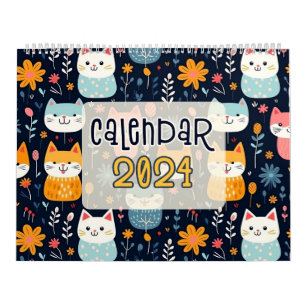 Calendario 12 diseños de patrones de gatos sin foco
