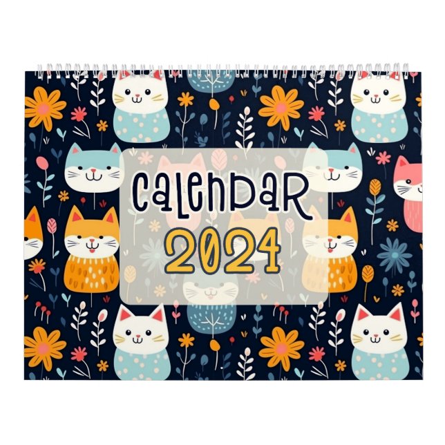 Calendario 12 diseños de patrones de gatos sin foco (Tapa)