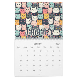 Calendario 12 diseños de patrones de gatos sin foco