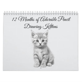 Calendario 12 Meses de Adorables Gatitos Dibujados a Lápiz