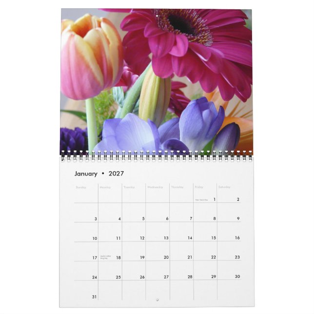 Calendario 12 meses de flores florales (Jan 2027)