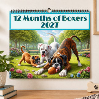 Calendario 12 Meses de Perros Boxer: Diversión de Perros Boxe