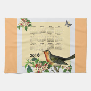 Calendario 2016 con la toalla de cocina del pájaro